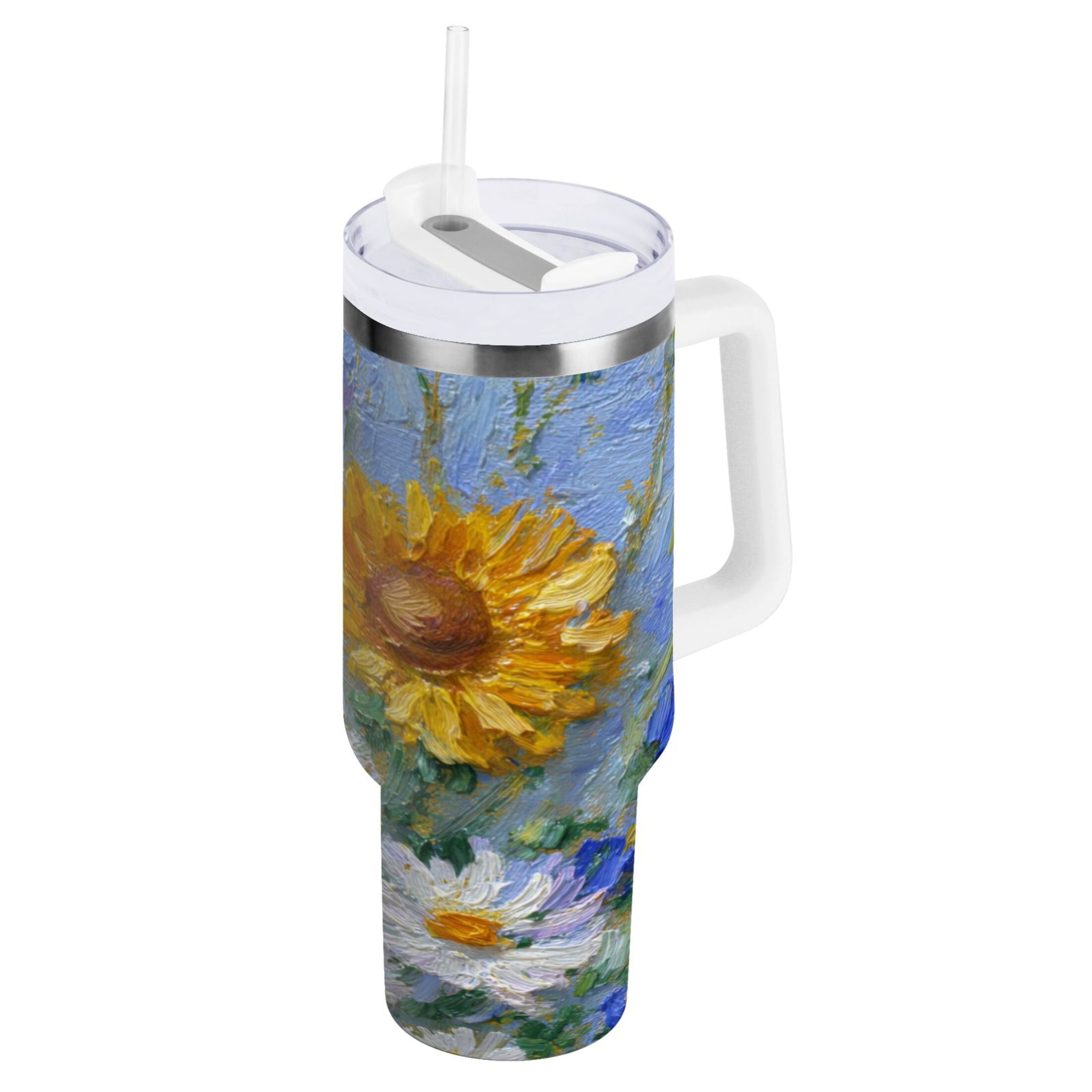 40 oz Insulated Stainless Steel Tumbler Double Wall Stainless Steel Tumbler with 2-Way Drinking Sunflowers and Daisies - FXKZ