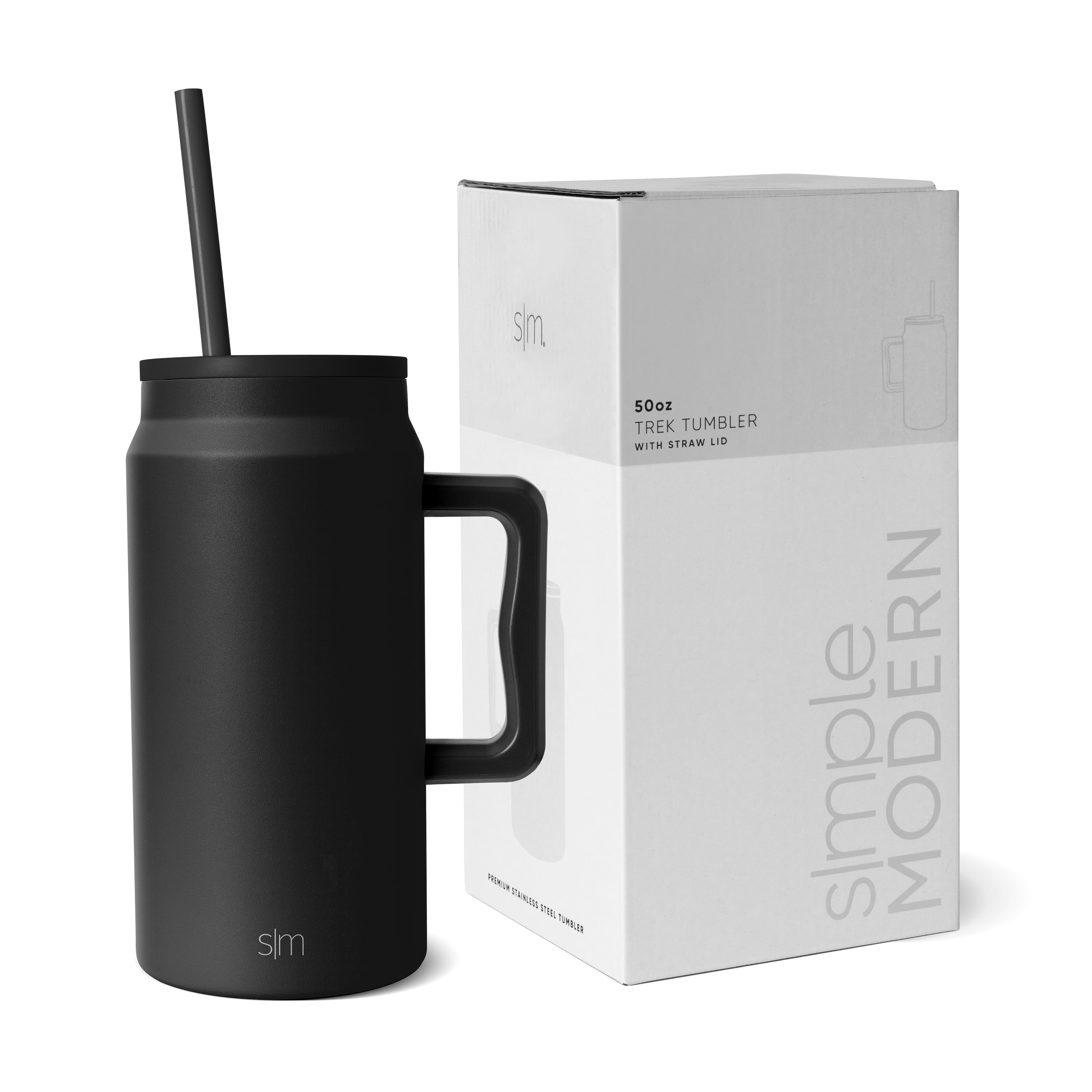 Simple Modern 50 fl oz Insulated Stainless Steel Trek Tumbler with Straw Lid | Midnight Black - 4ESP