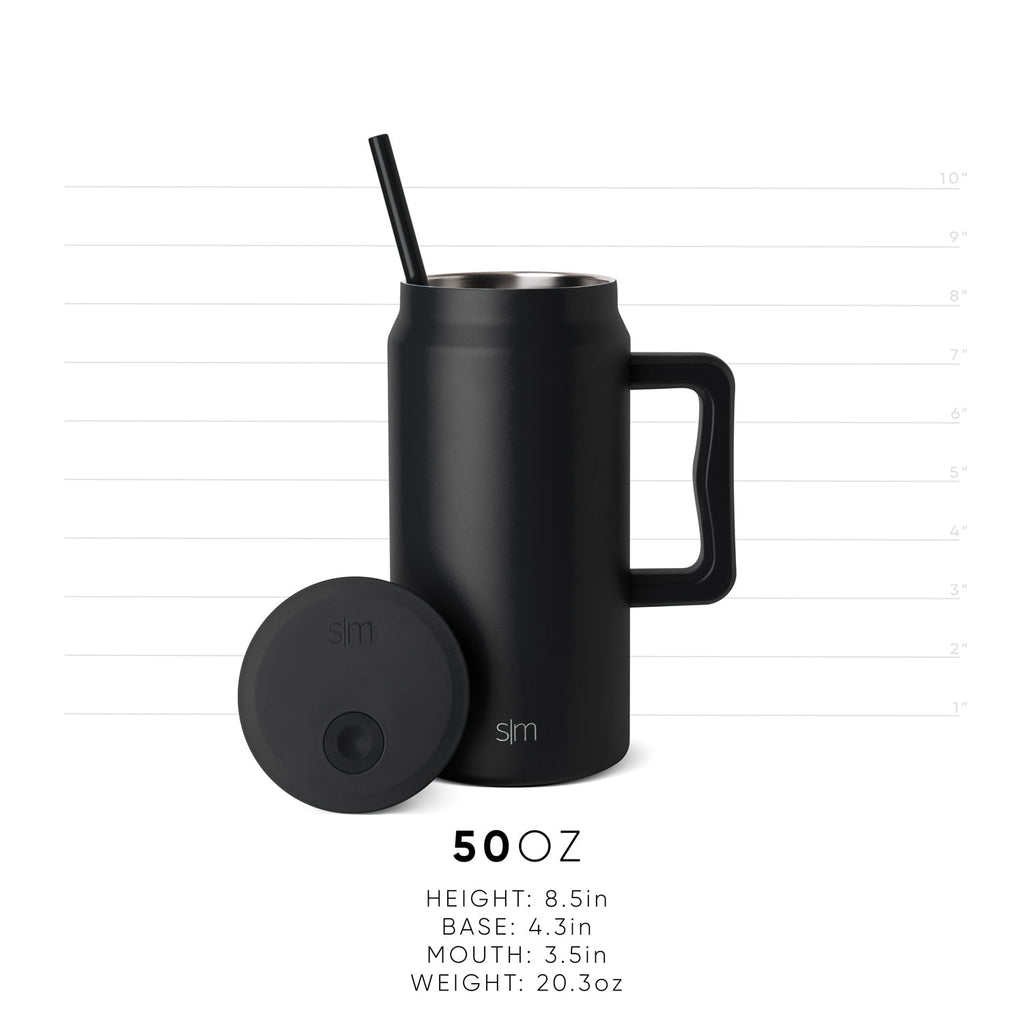 Simple Modern 50 fl oz Insulated Stainless Steel Trek Tumbler with Straw Lid | Midnight Black - 4ESP