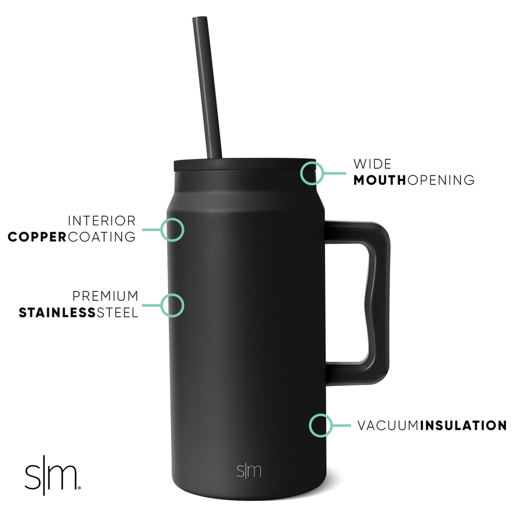 Simple Modern 50 fl oz Insulated Stainless Steel Trek Tumbler with Straw Lid | Midnight Black - 4ESP