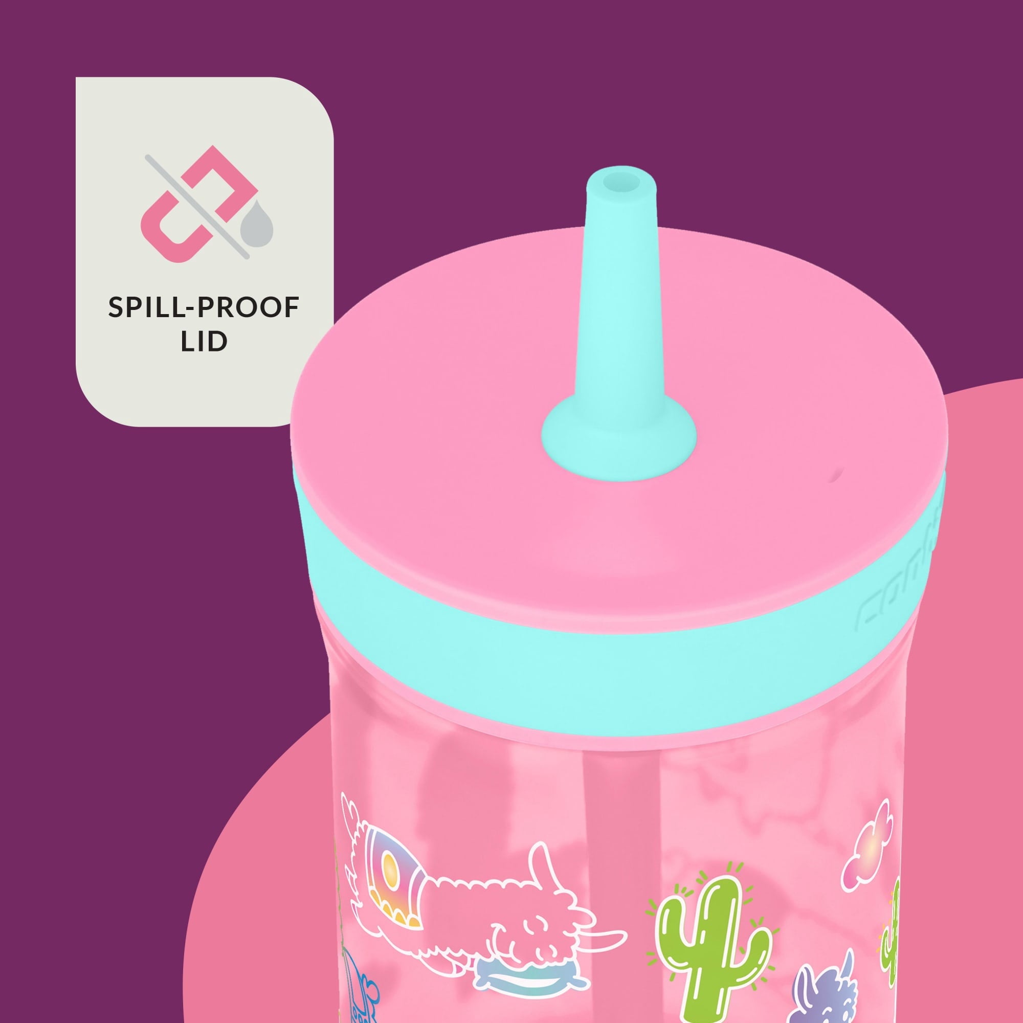 Contigo Kids Leighton Spill-Proof Tumbler with Straw, Ages 3+, Pink and Purple, 14 oz, 2 Pack - YKAL