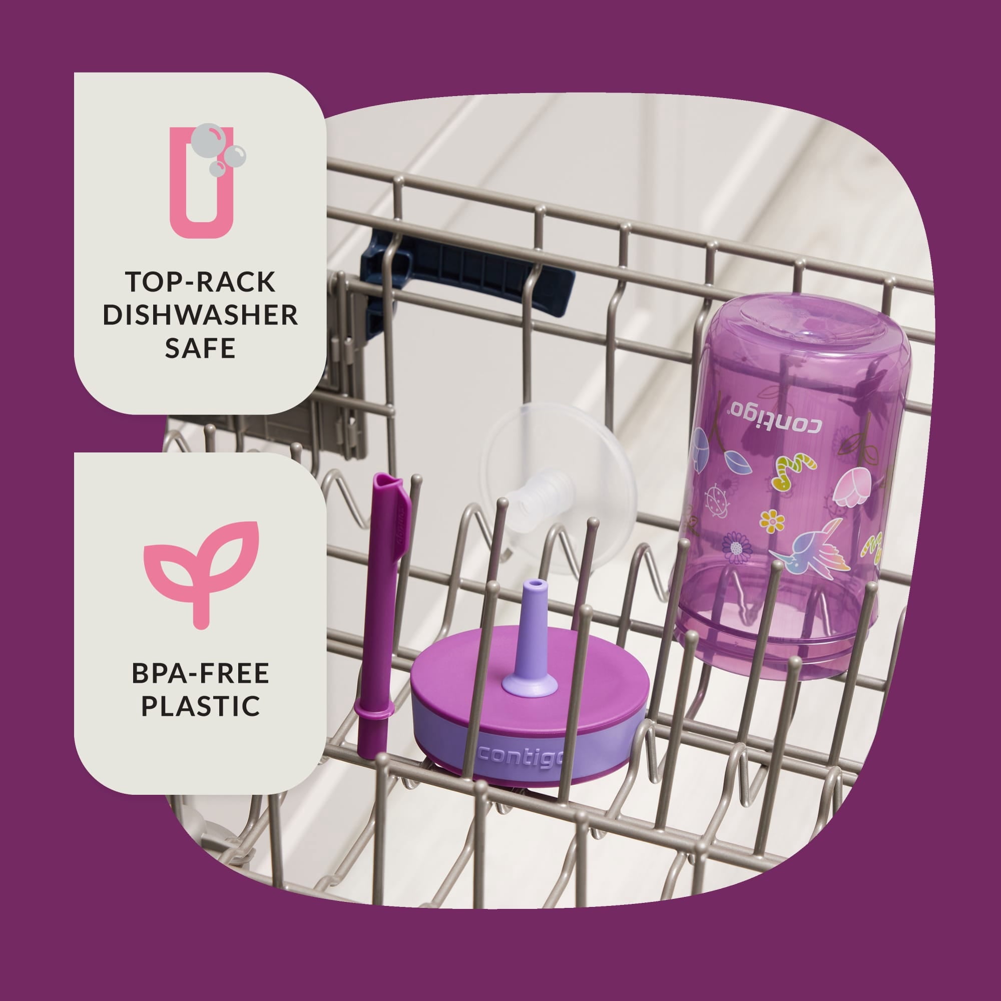 Contigo Kids Leighton Spill-Proof Tumbler with Straw, Ages 3+, Pink and Purple, 14 oz, 2 Pack - YKAL