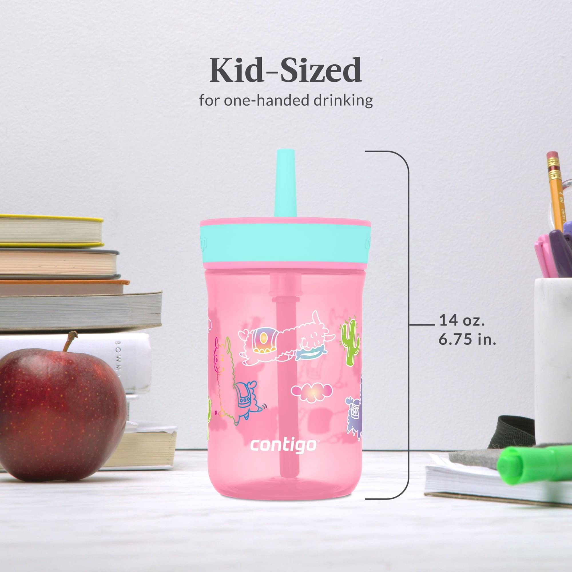 Contigo Kids Leighton Spill-Proof Tumbler with Straw, Ages 3+, Pink and Purple, 14 oz, 2 Pack - YKAL