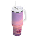 30 oz Insulated Stainless Steel Tumbler Double Wall Stainless Steel Tumbler with 2-Way Drinking Pink Butterflies Flying - 6K4C