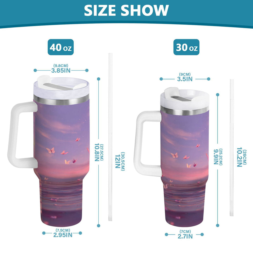 30 oz Insulated Stainless Steel Tumbler Double Wall Stainless Steel Tumbler with 2-Way Drinking Pink Butterflies Flying - 6K4C