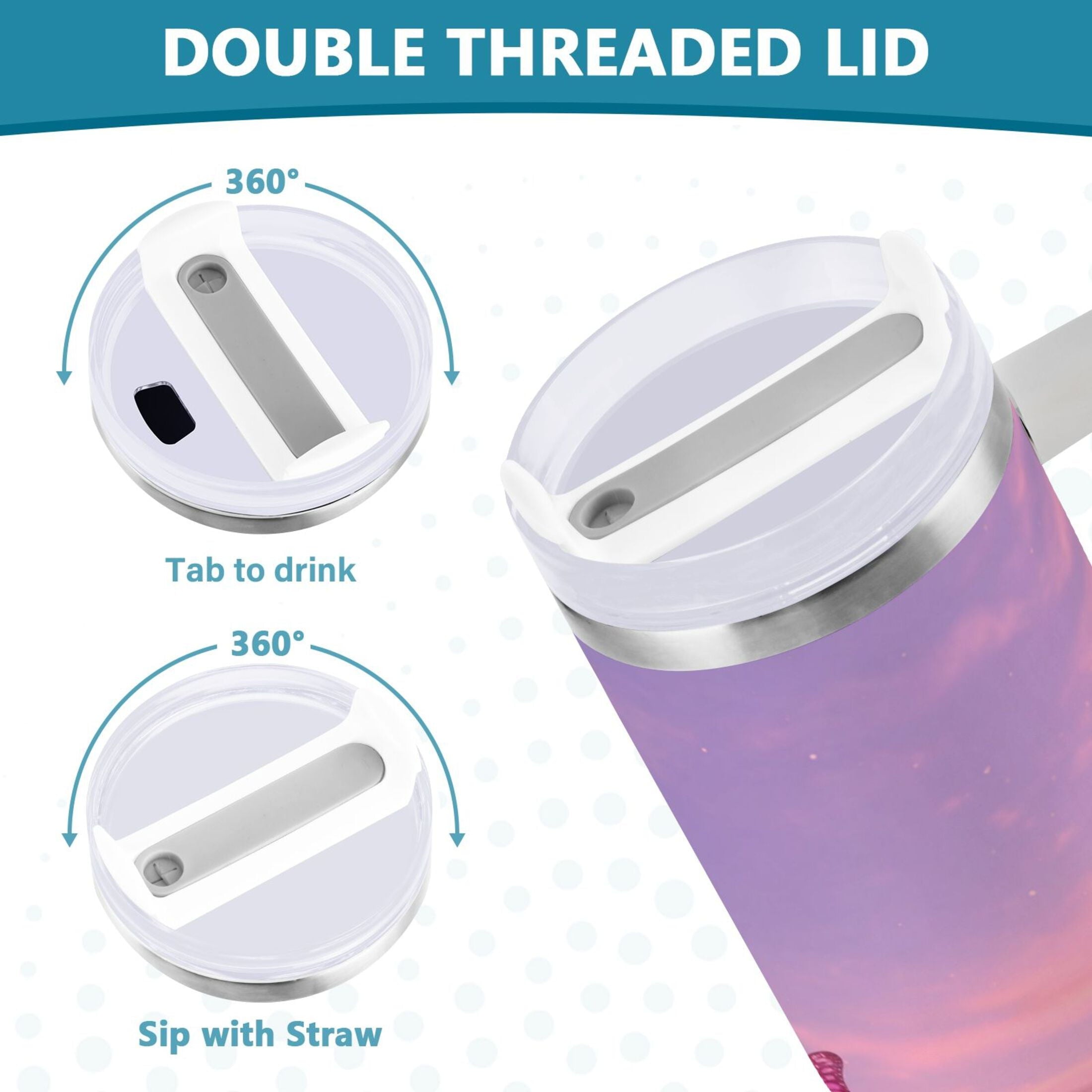 30 oz Insulated Stainless Steel Tumbler Double Wall Stainless Steel Tumbler with 2-Way Drinking Pink Butterflies Flying - 6K4C