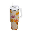 40 oz Insulated Stainless Steel Tumbler Double Wall Stainless Steel Tumbler with 2-Way Drinking Colored Autumn Leaves - K5KH