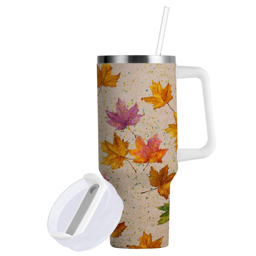 40 oz Insulated Stainless Steel Tumbler Double Wall Stainless Steel Tumbler with 2-Way Drinking Colored Autumn Leaves - K5KH