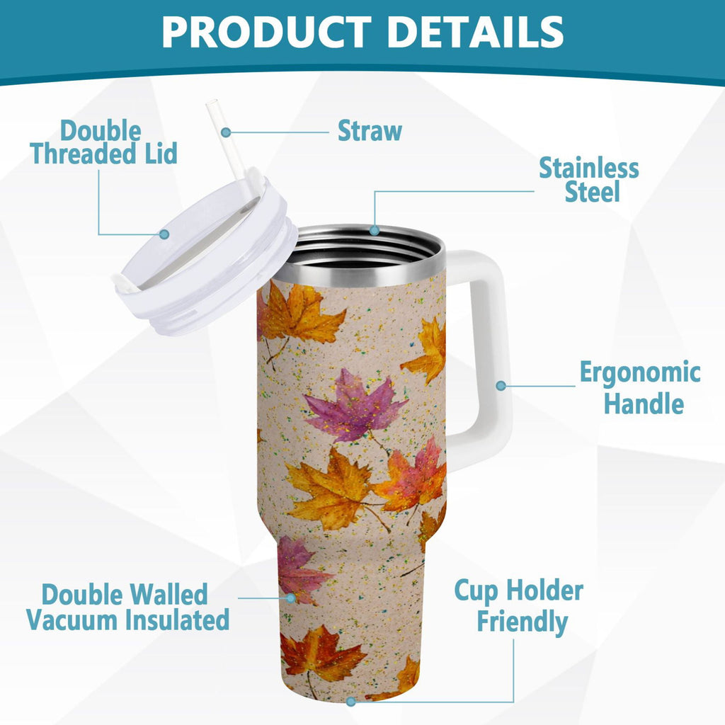 40 oz Insulated Stainless Steel Tumbler Double Wall Stainless Steel Tumbler with 2-Way Drinking Colored Autumn Leaves - K5KH