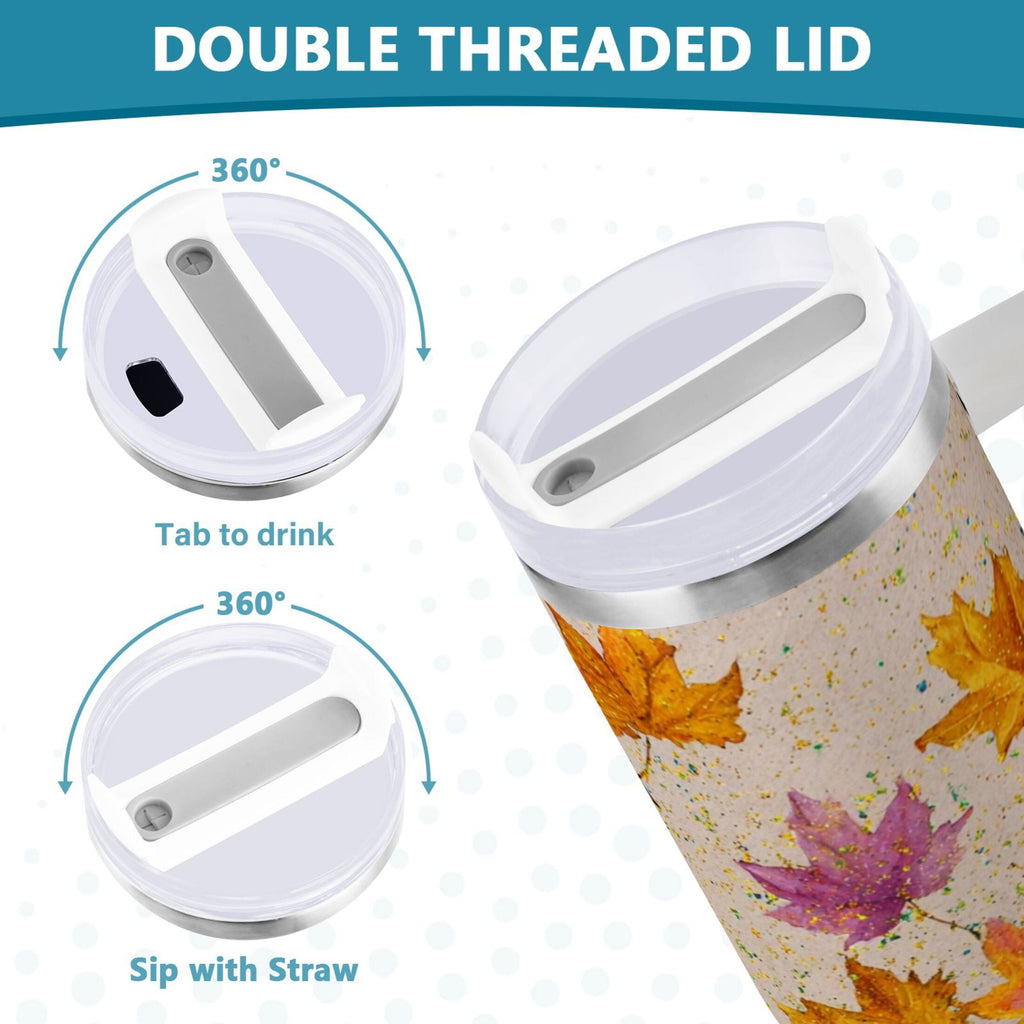 40 oz Insulated Stainless Steel Tumbler Double Wall Stainless Steel Tumbler with 2-Way Drinking Colored Autumn Leaves - K5KH