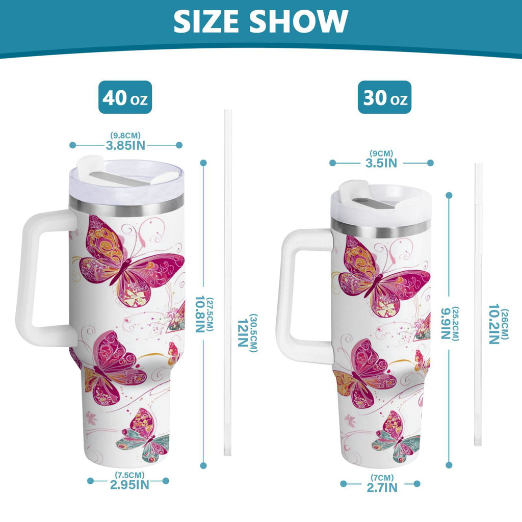 30 oz Insulated Stainless Steel Tumbler Double Wall Stainless Steel Tumbler with 2-Way Drinking Colorful Butterflies - E5BF