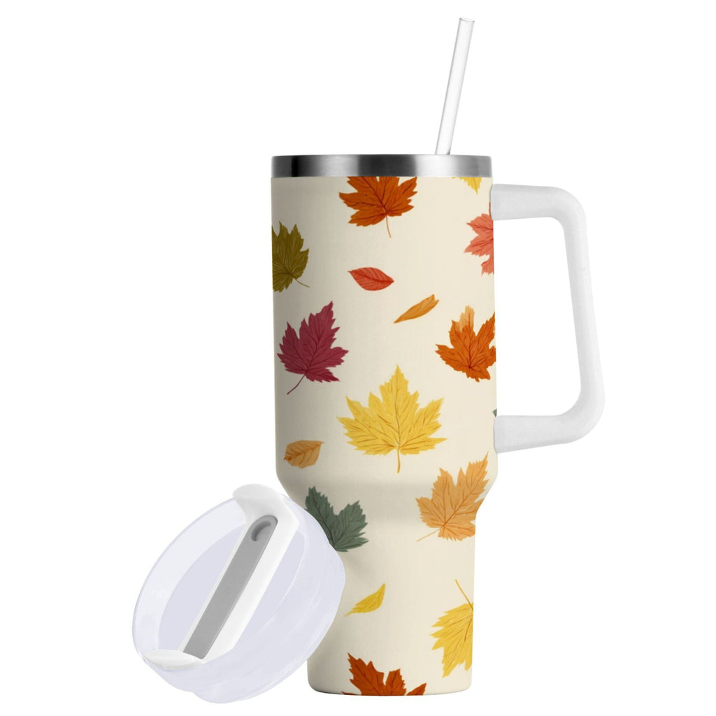 40 oz Insulated Stainless Steel Tumbler Double Wall Stainless Steel Tumbler with 2-Way Drinking Colorful Autumn Leaves Pattern - HBQJ