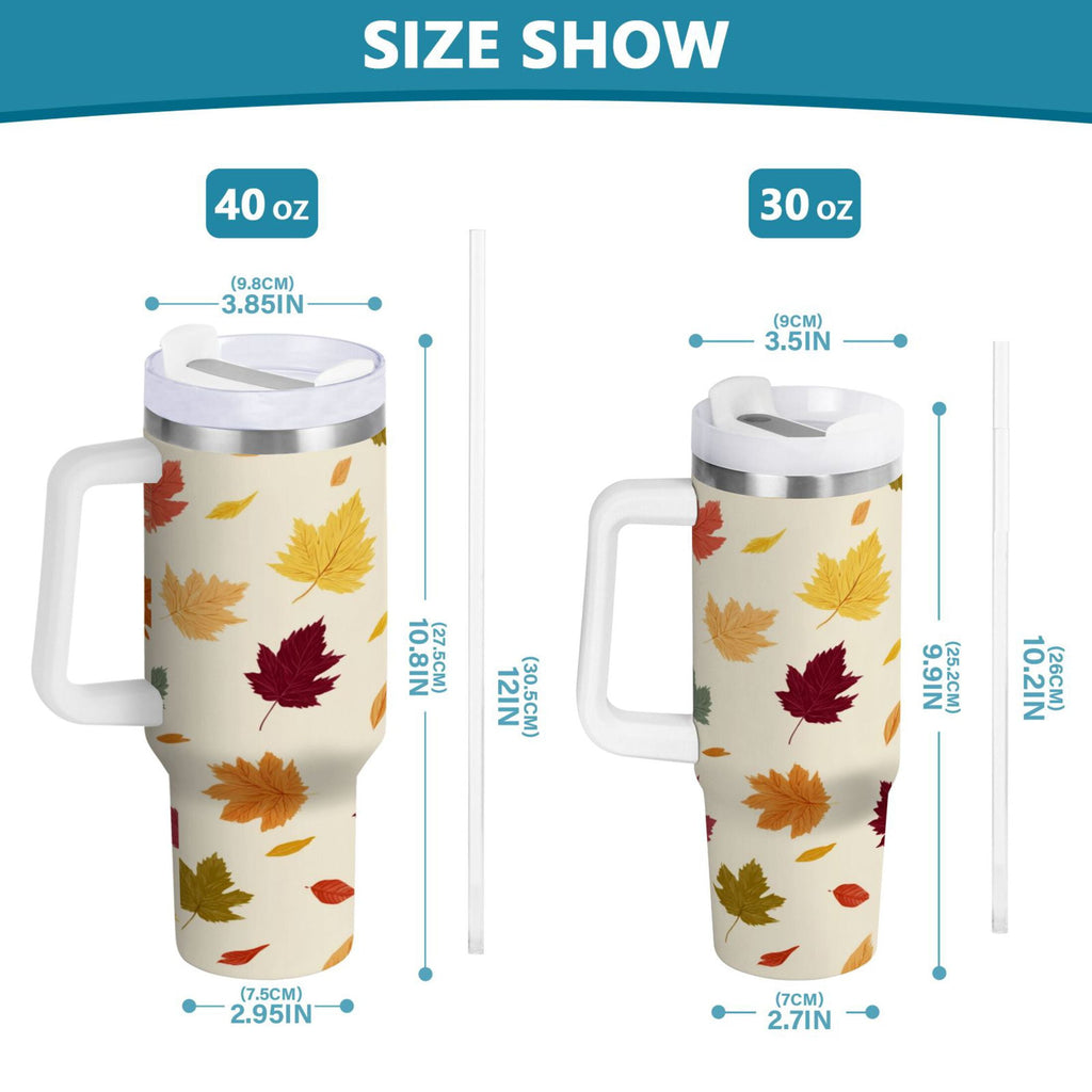 40 oz Insulated Stainless Steel Tumbler Double Wall Stainless Steel Tumbler with 2-Way Drinking Colorful Autumn Leaves Pattern - HBQJ