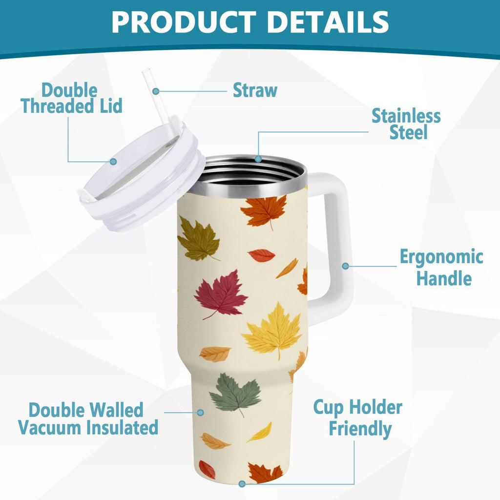 40 oz Insulated Stainless Steel Tumbler Double Wall Stainless Steel Tumbler with 2-Way Drinking Colorful Autumn Leaves Pattern - HBQJ