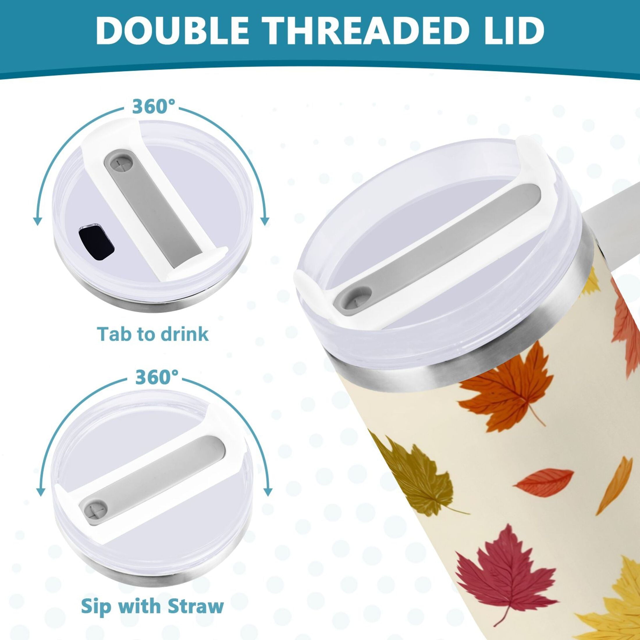 40 oz Insulated Stainless Steel Tumbler Double Wall Stainless Steel Tumbler with 2-Way Drinking Colorful Autumn Leaves Pattern - HBQJ