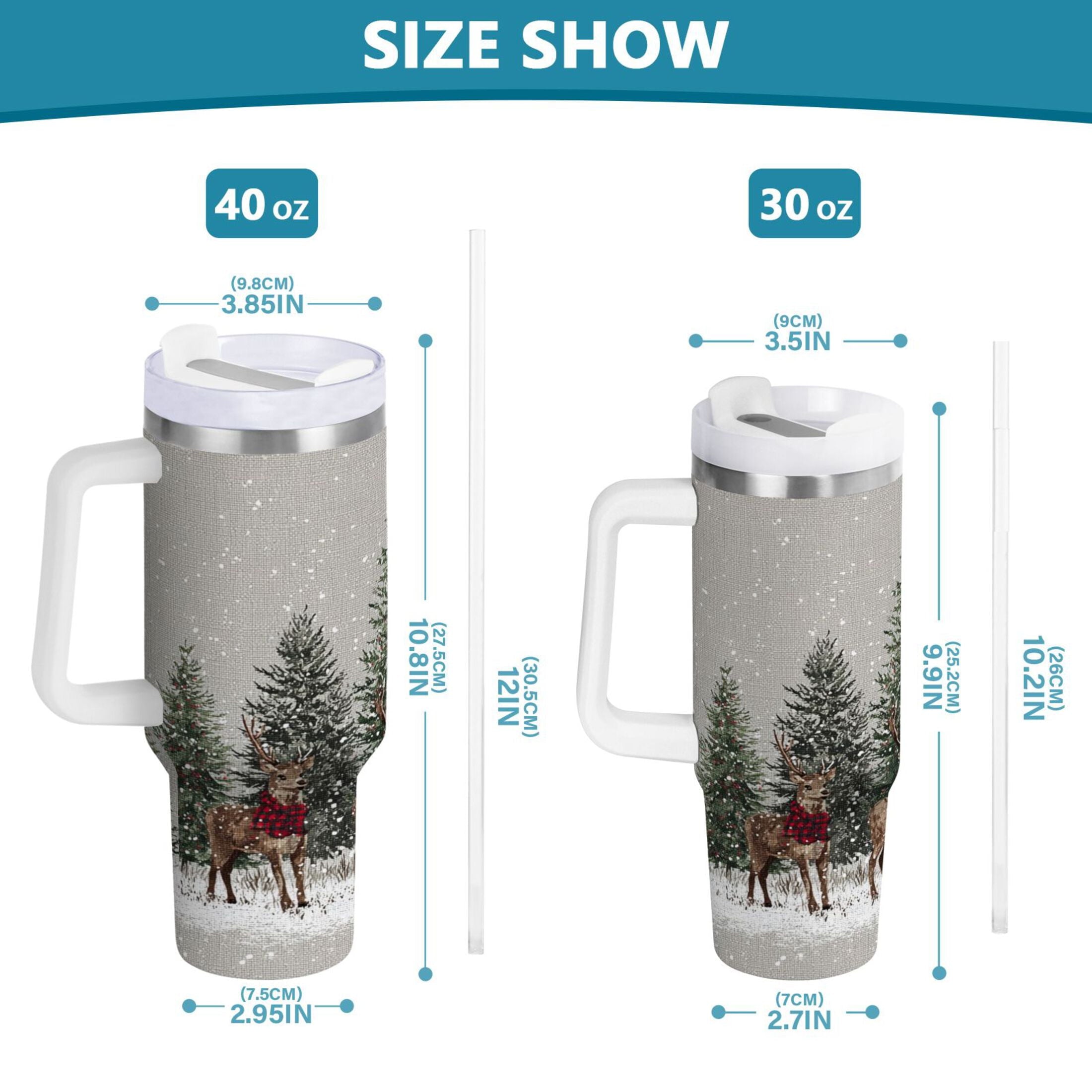 30 oz Insulated Stainless Steel Tumbler Double Wall Stainless Steel Tumbler with 2-Way Drinking Christmas Deer and Snowmen - YCM4