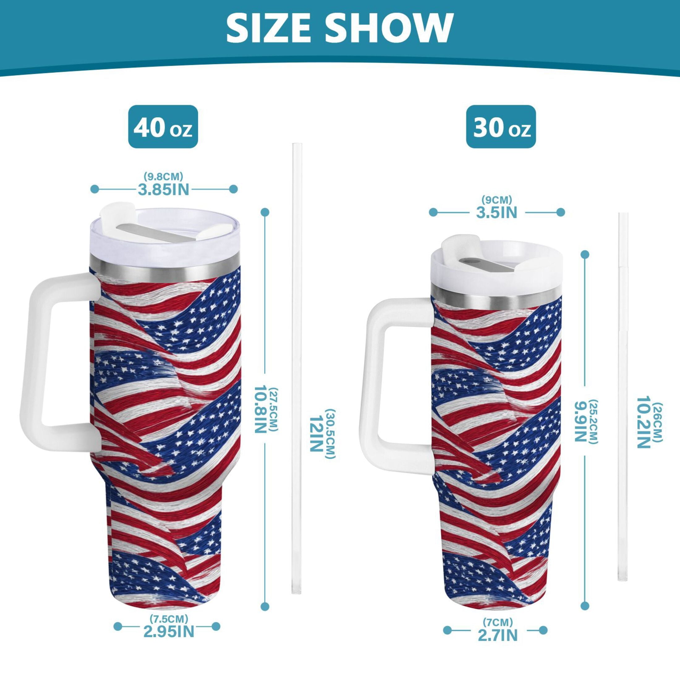 30 oz Insulated Stainless Steel Tumbler Double Wall Stainless Steel Tumbler with 2-Way Drinking Flags Wave Pattern - RD3V