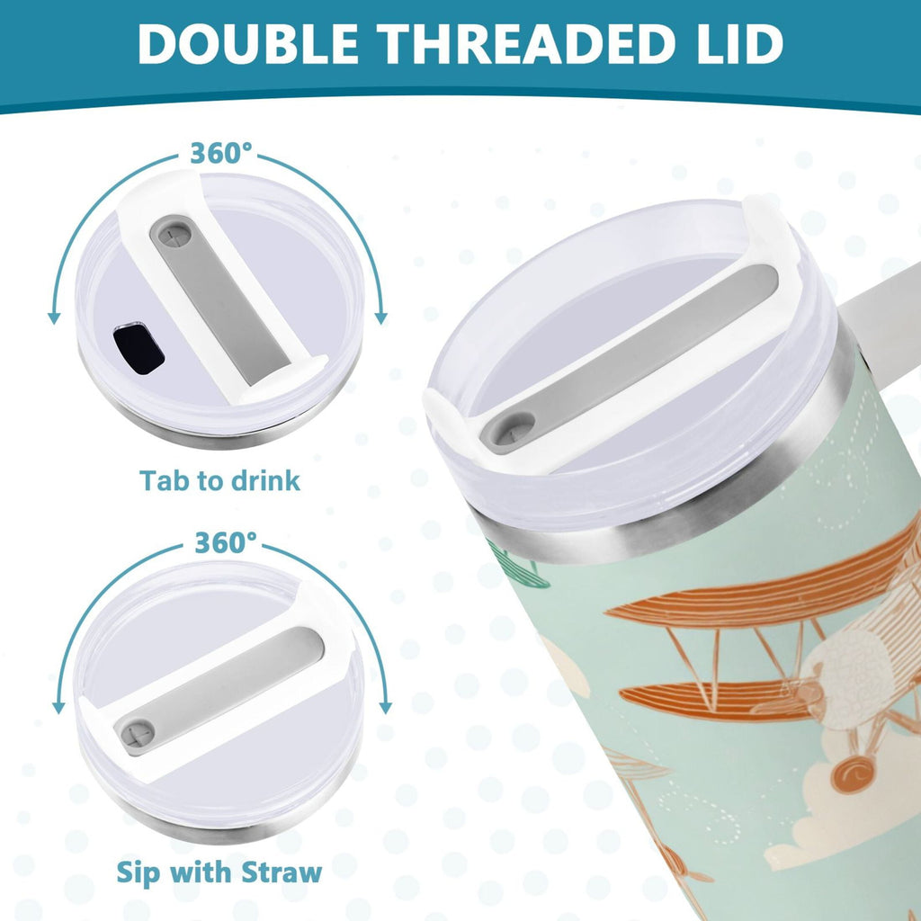 40 oz Insulated Stainless Steel Tumbler Double Wall Stainless Steel Tumbler with 2-Way Drinking Cute Airplanes - MLKJ