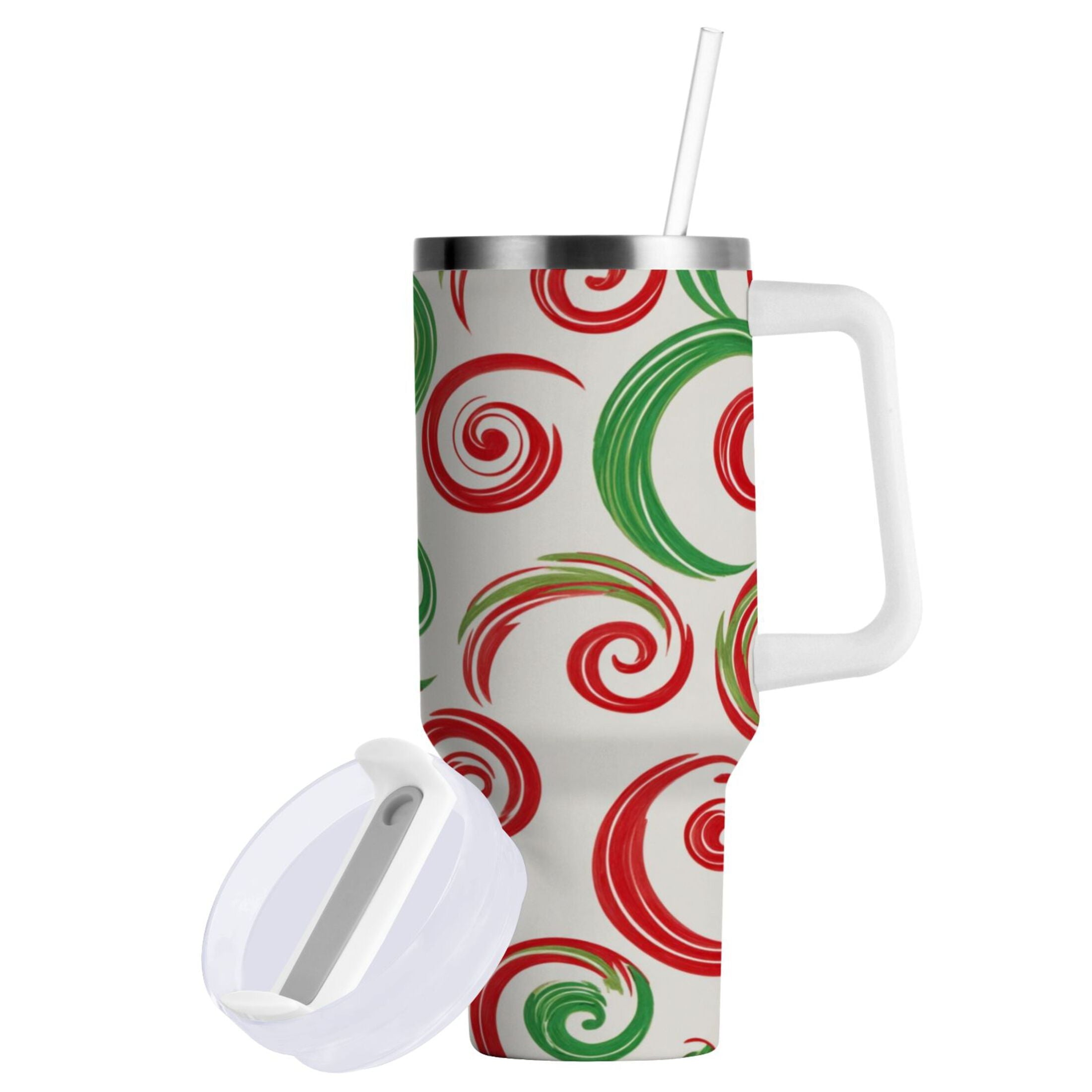 40 oz Insulated Stainless Steel Tumbler Double Wall Stainless Steel Tumbler with 2-Way Drinking Red and Green Swirls - 3TLR