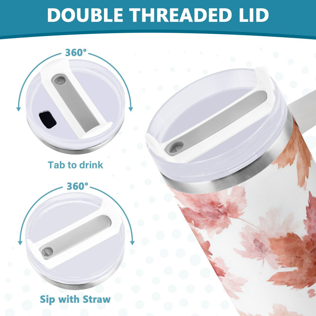 30 oz Insulated Stainless Steel Tumbler Double Wall Stainless Steel Tumbler with 2-Way Drinking Watercolor Pink Maple Leaves - 4TKM