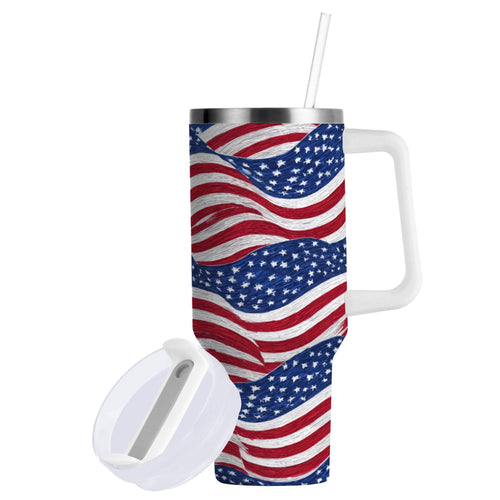 30 oz Insulated Stainless Steel Tumbler Double Wall Stainless Steel Tumbler with 2-Way Drinking Flags Wave Pattern - RD3V