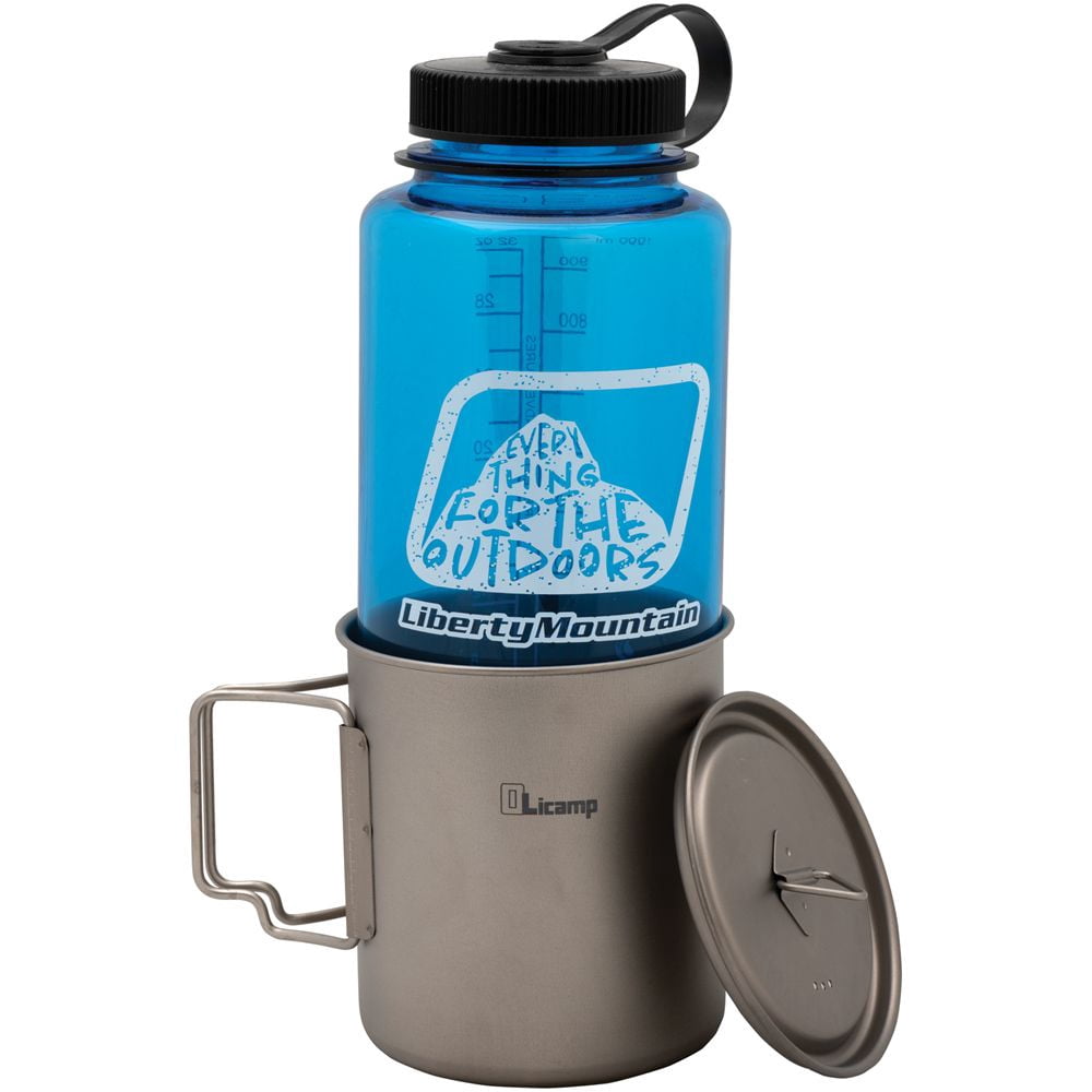Olicamp Titanium Space Saver Mug with Lid, Nests Nalgene Bottle Inside, Lightweight and Compact, Perfect for Camping and Backpacking, 750mL - 6HUN