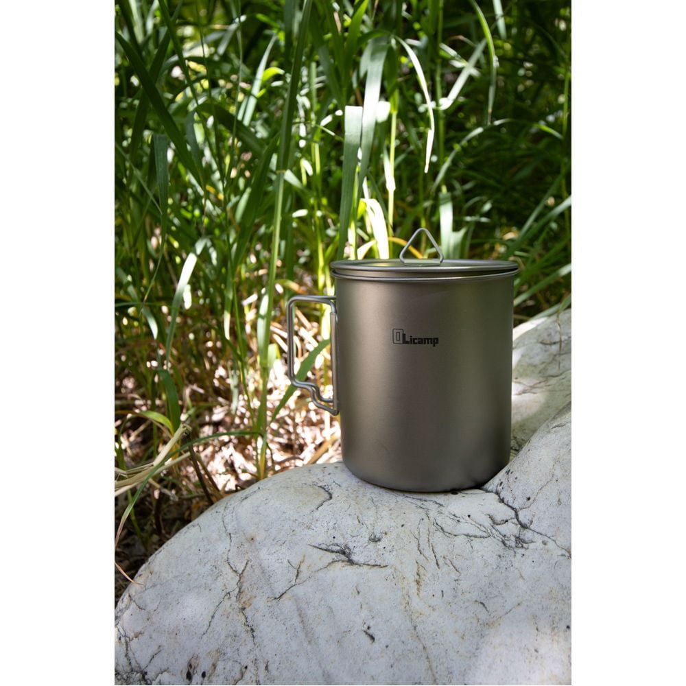 Olicamp Titanium Space Saver Mug with Lid, Nests Nalgene Bottle Inside, Lightweight and Compact, Perfect for Camping and Backpacking, 750mL - 6HUN