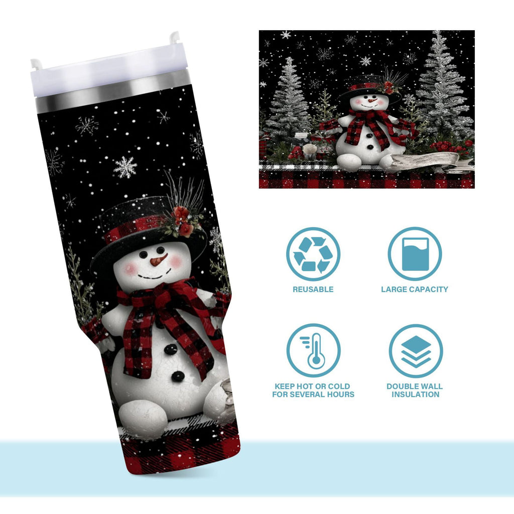 30 oz Insulated Stainless Steel Tumbler Double Wall Stainless Steel Tumbler with 2-Way Drinking Christmas Snowman - ST6G