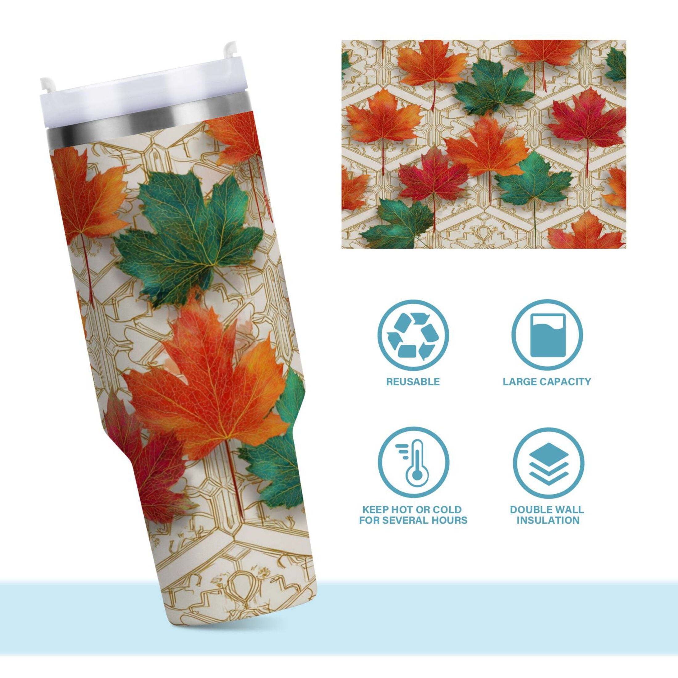 30 oz Insulated Stainless Steel Tumbler Double Wall Stainless Steel Tumbler with 2-Way Drinking Green and Red Maple Leaves - 6B8Z