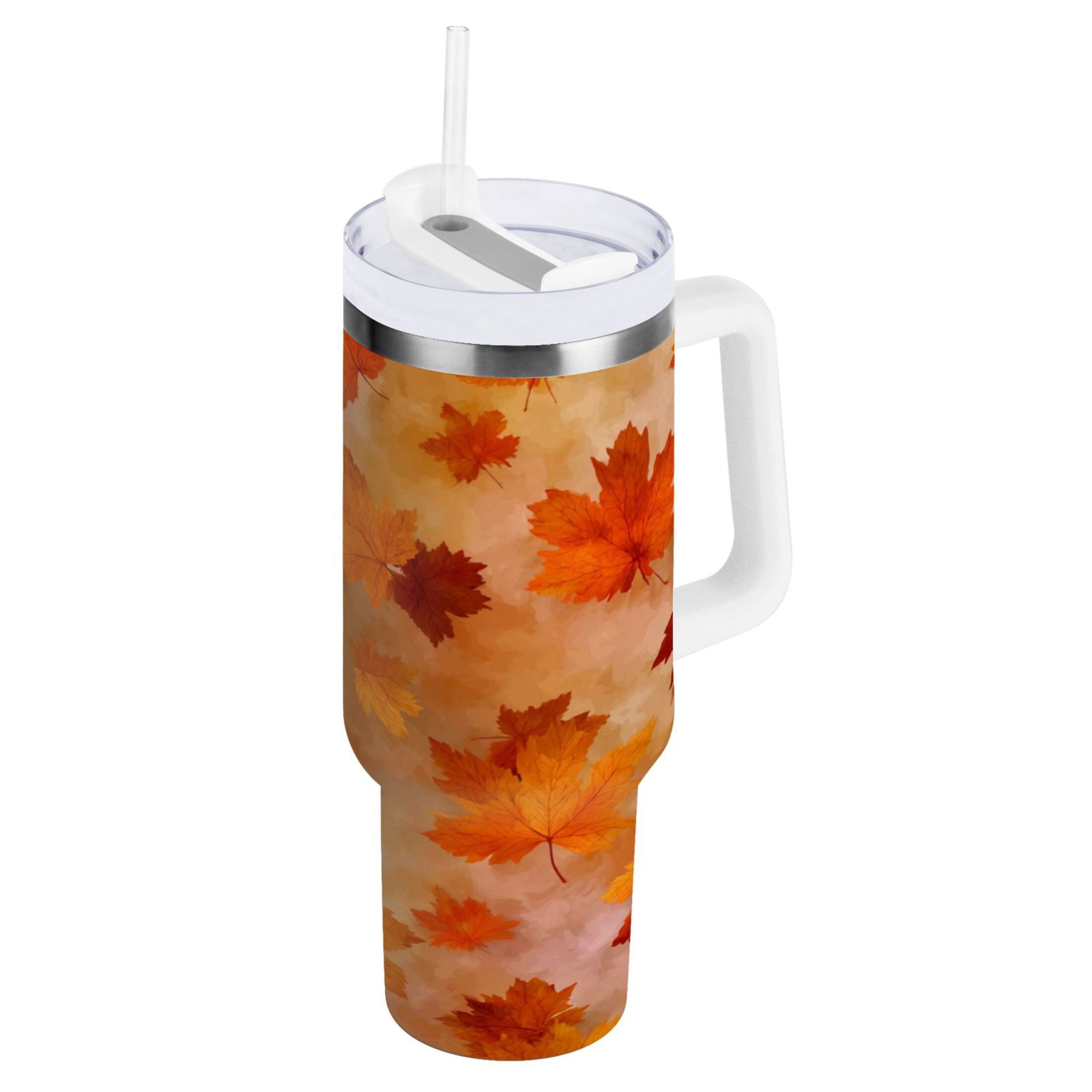 40 oz Insulated Stainless Steel Tumbler Double Wall Stainless Steel Tumbler with 2-Way Drinking Orange and Brown Autumn Leaves - NE69
