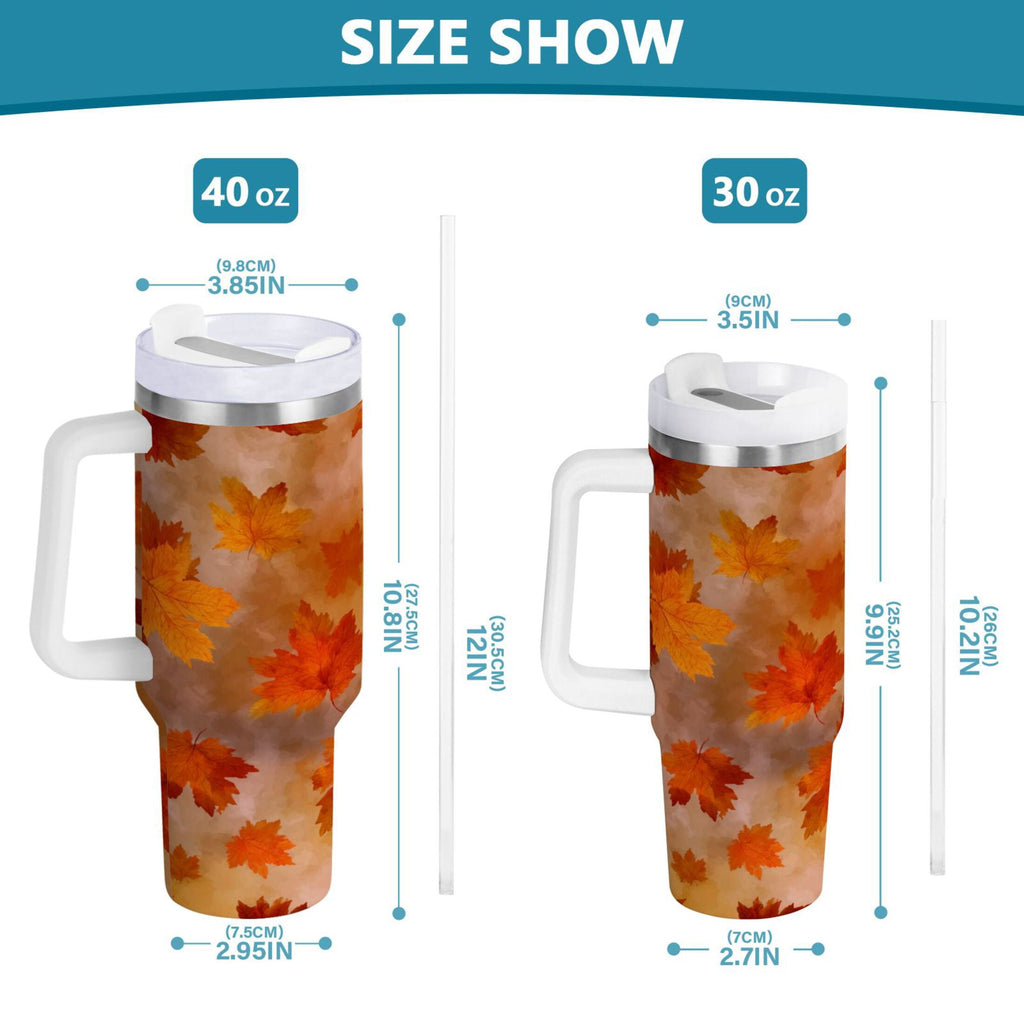 40 oz Insulated Stainless Steel Tumbler Double Wall Stainless Steel Tumbler with 2-Way Drinking Orange and Brown Autumn Leaves - NE69