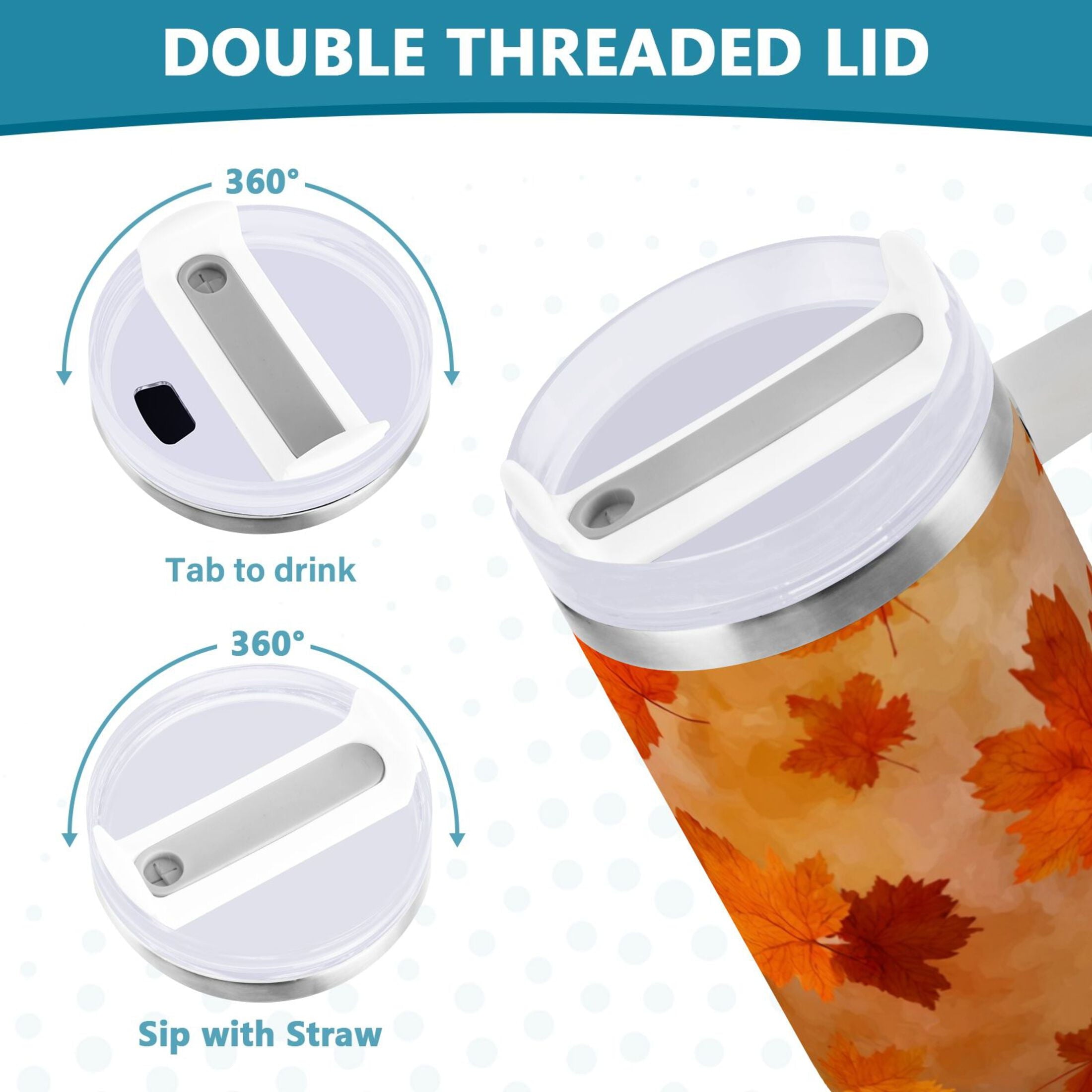 40 oz Insulated Stainless Steel Tumbler Double Wall Stainless Steel Tumbler with 2-Way Drinking Orange and Brown Autumn Leaves - NE69