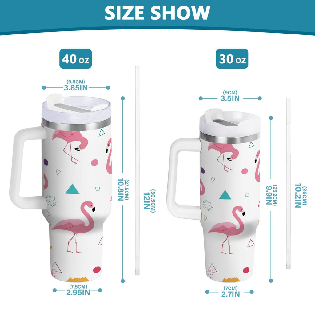 40 oz Insulated Stainless Steel Tumbler Double Wall Stainless Steel Tumbler with 2-Way Drinking Cute Flamingo Pattern - ADVU