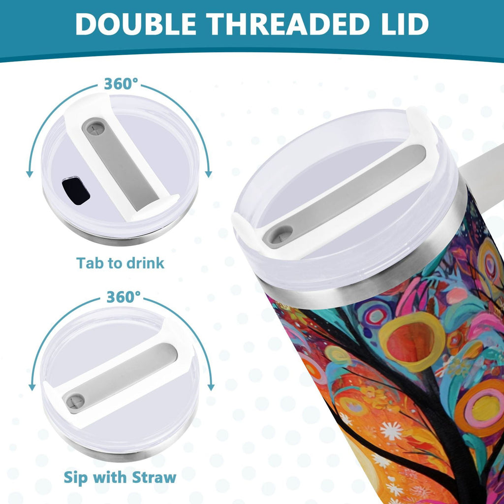 30 oz Insulated Stainless Steel Tumbler Double Wall Stainless Steel Tumbler with 2-Way Drinking Beautiful Abstract Tree Painting - WD6M