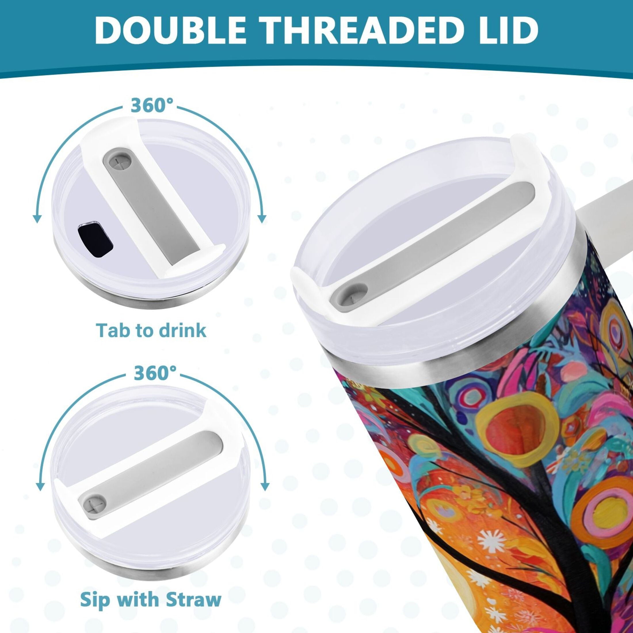 30 oz Insulated Stainless Steel Tumbler Double Wall Stainless Steel Tumbler with 2-Way Drinking Beautiful Abstract Tree Painting - WD6M