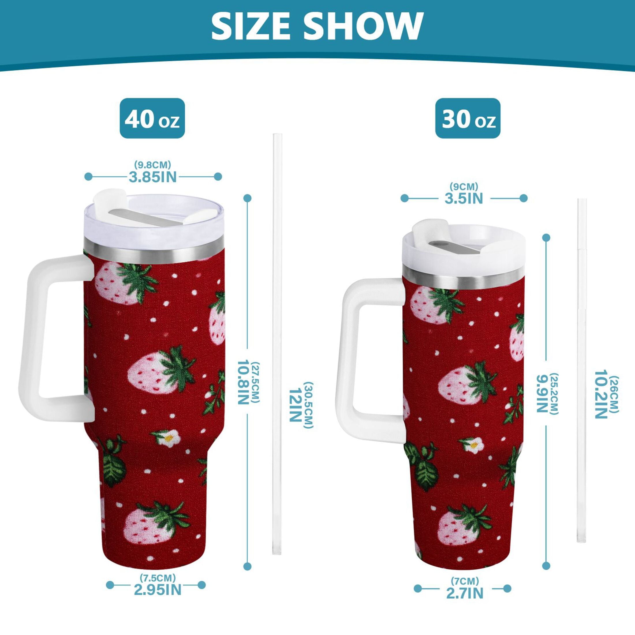 30 oz Insulated Stainless Steel Tumbler Double Wall Stainless Steel Tumbler with 2-Way Drinking Cute Pink Strawberry Pattern - L6WF