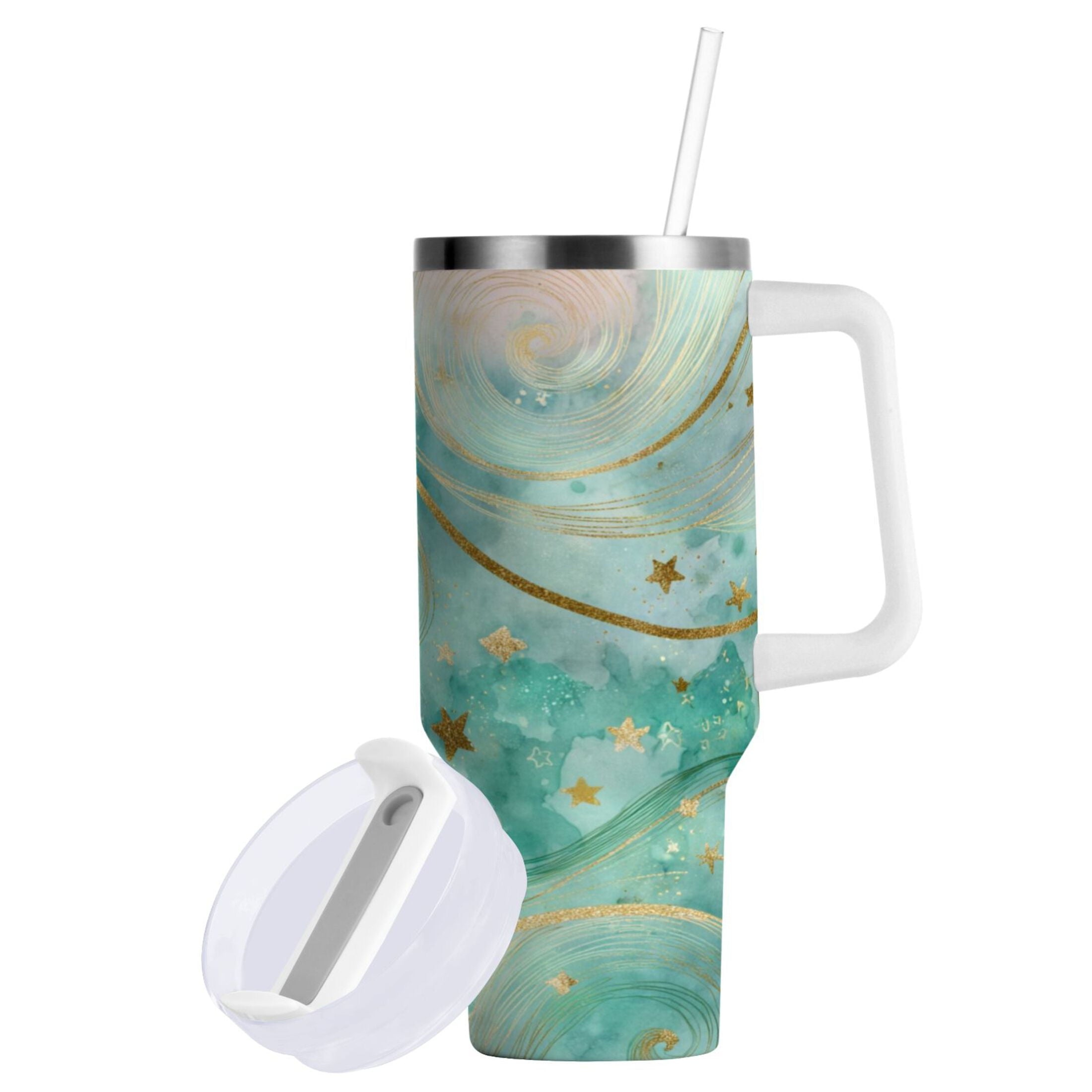30 oz Insulated Stainless Steel Tumbler Double Wall Stainless Steel Tumbler with 2-Way Drinking Beautiful Swirling Lines - WFBQ