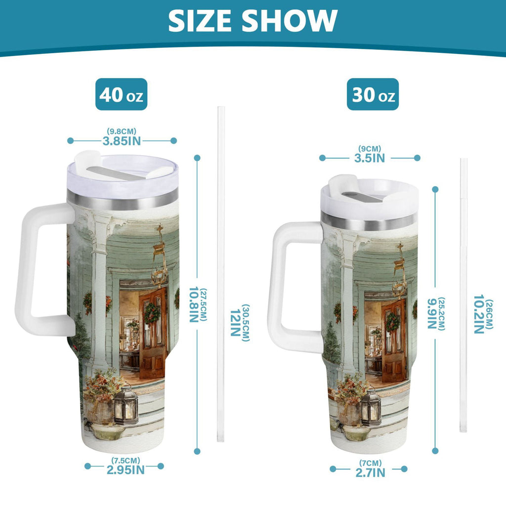 30 oz Insulated Stainless Steel Tumbler Double Wall Stainless Steel Tumbler with 2-Way Drinking Charming Christmas Doorway - 3D2B