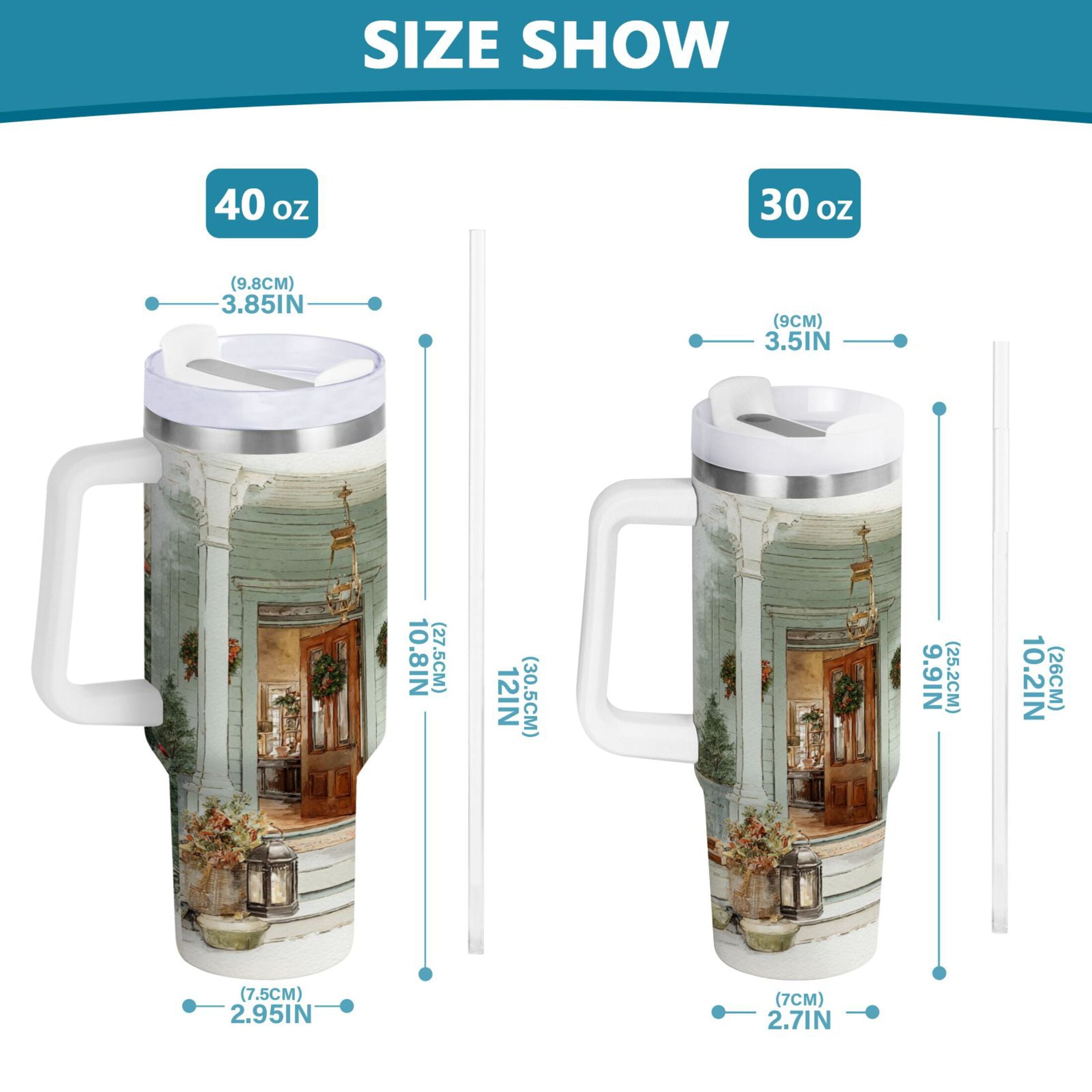 30 oz Insulated Stainless Steel Tumbler Double Wall Stainless Steel Tumbler with 2-Way Drinking Charming Christmas Doorway - 3D2B