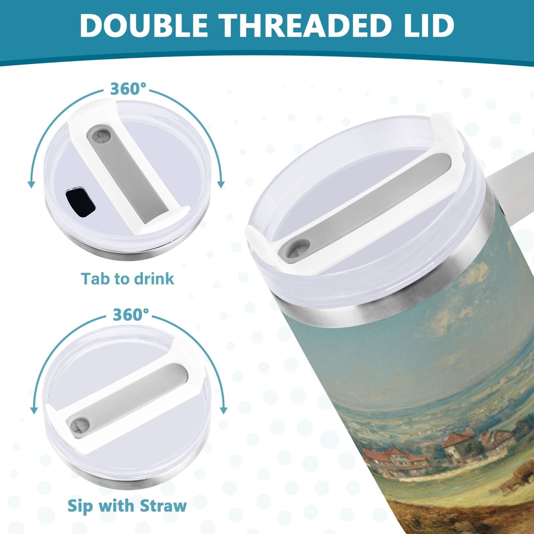 30 oz Insulated Stainless Steel Tumbler Double Wall Stainless Steel Tumbler with 2-Way Drinking Buffalo Herd Oil Painting - 6HHS