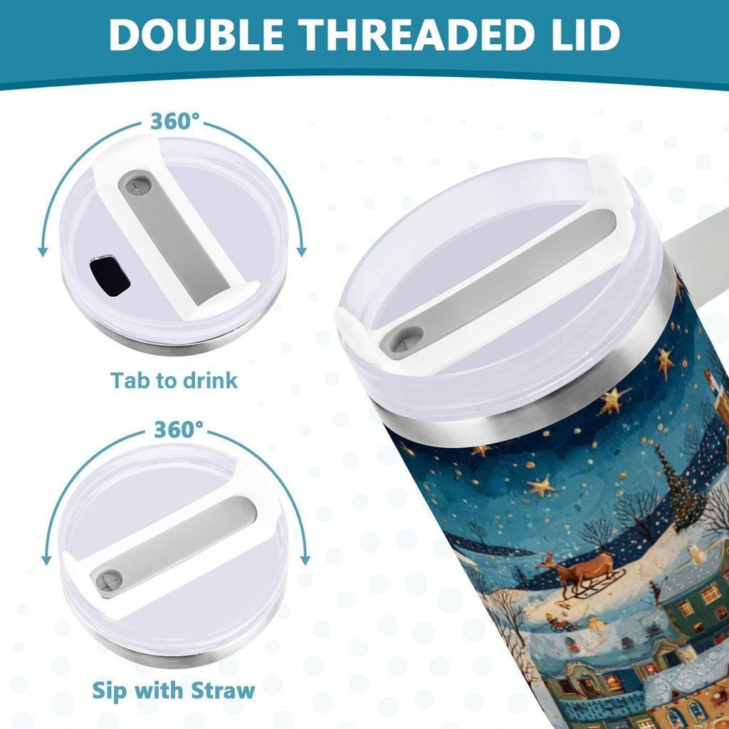 30 oz Insulated Stainless Steel Tumbler Double Wall Stainless Steel Tumbler with 2-Way Drinking Whimsical Christmas Scene - JRE3