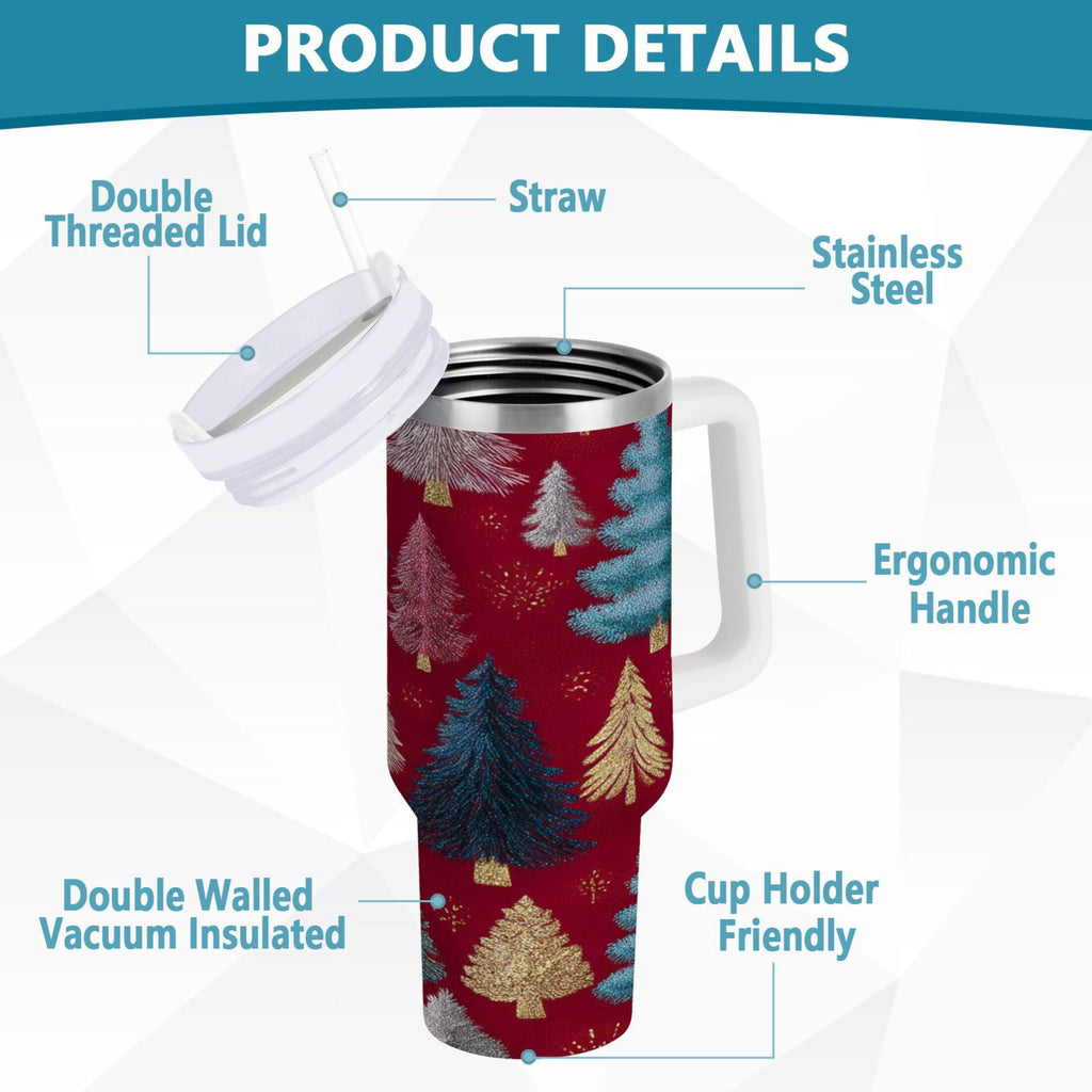 30 oz Insulated Stainless Steel Tumbler Double Wall Stainless Steel Tumbler with 2-Way Drinking Stylized Christmas Trees - XKAX