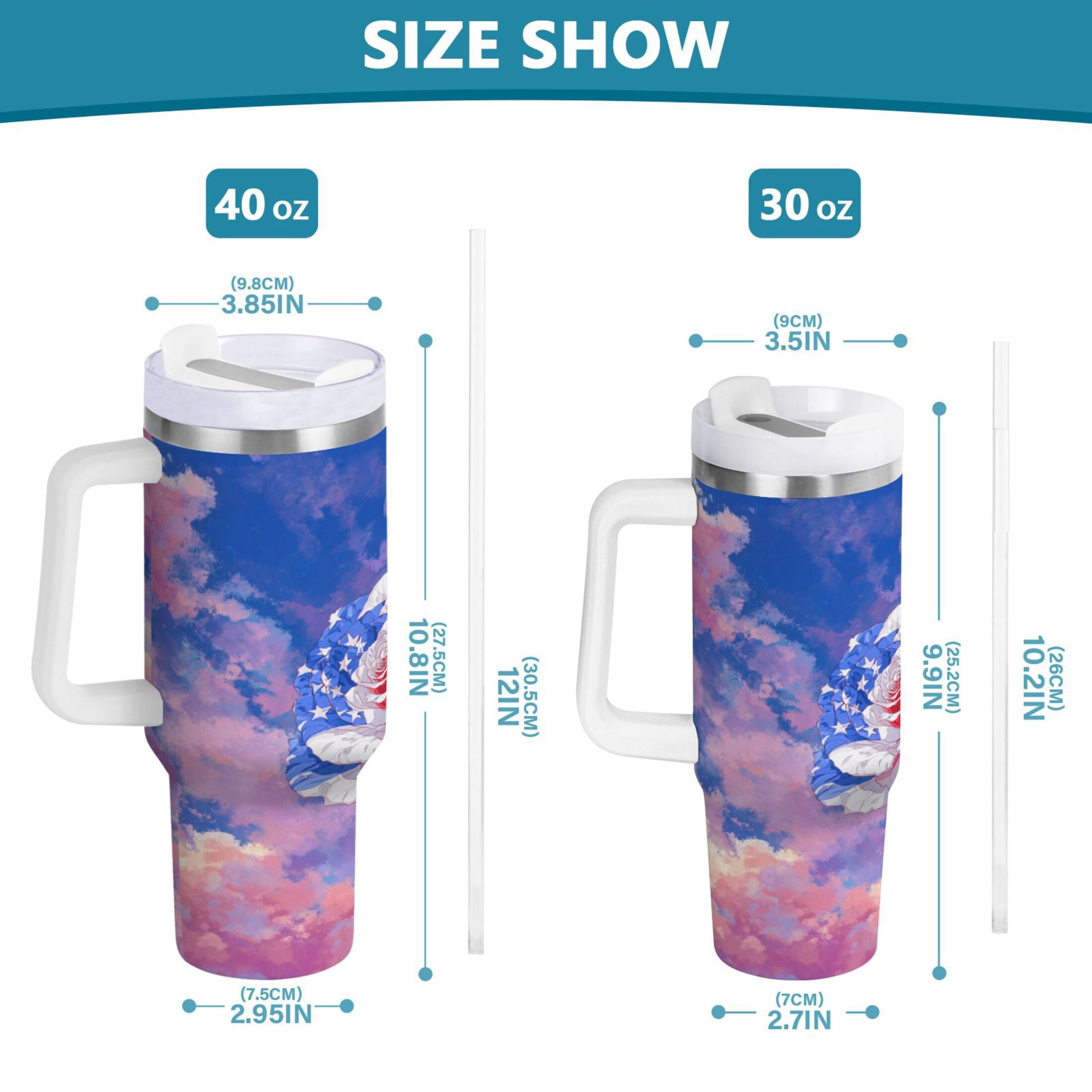 30 oz Insulated Stainless Steel Tumbler Double Wall Stainless Steel Tumbler with 2-Way Drinking Rose with Flag Pattern - GGUS