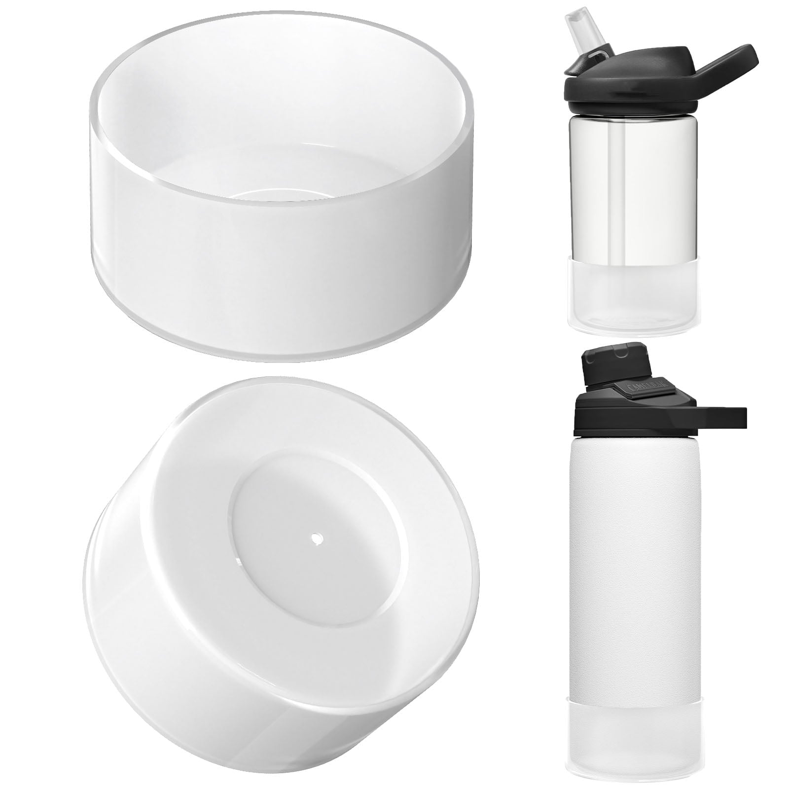 Linkidea 2 Pack Water Bottle Boot Compatible with CamelBak Eddy+20oz/25oz, Chute Mag 20oz/25oz, Carry Cap, Silicone Anti-Slip Bottle Bottom Bumper Protector (Clear White) - T59K