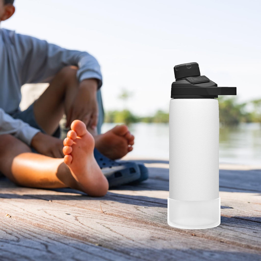 Linkidea 2 Pack Water Bottle Boot Compatible with CamelBak Eddy+20oz/25oz, Chute Mag 20oz/25oz, Carry Cap, Silicone Anti-Slip Bottle Bottom Bumper Protector (Clear White) - T59K