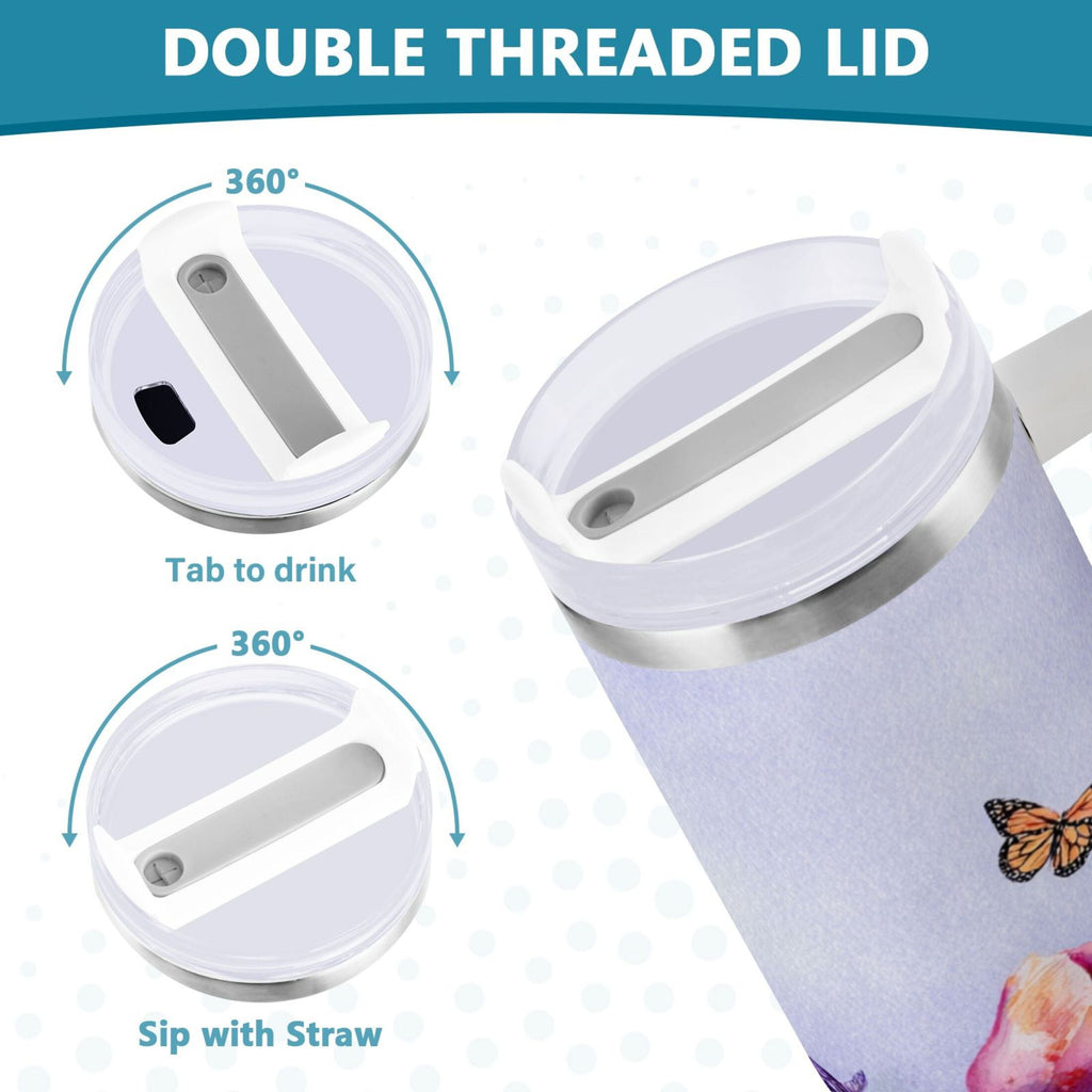 30 oz Insulated Stainless Steel Tumbler Double Wall Stainless Steel Tumbler with 2-Way Drinking Watercolor Tulips and Lavender - DE79
