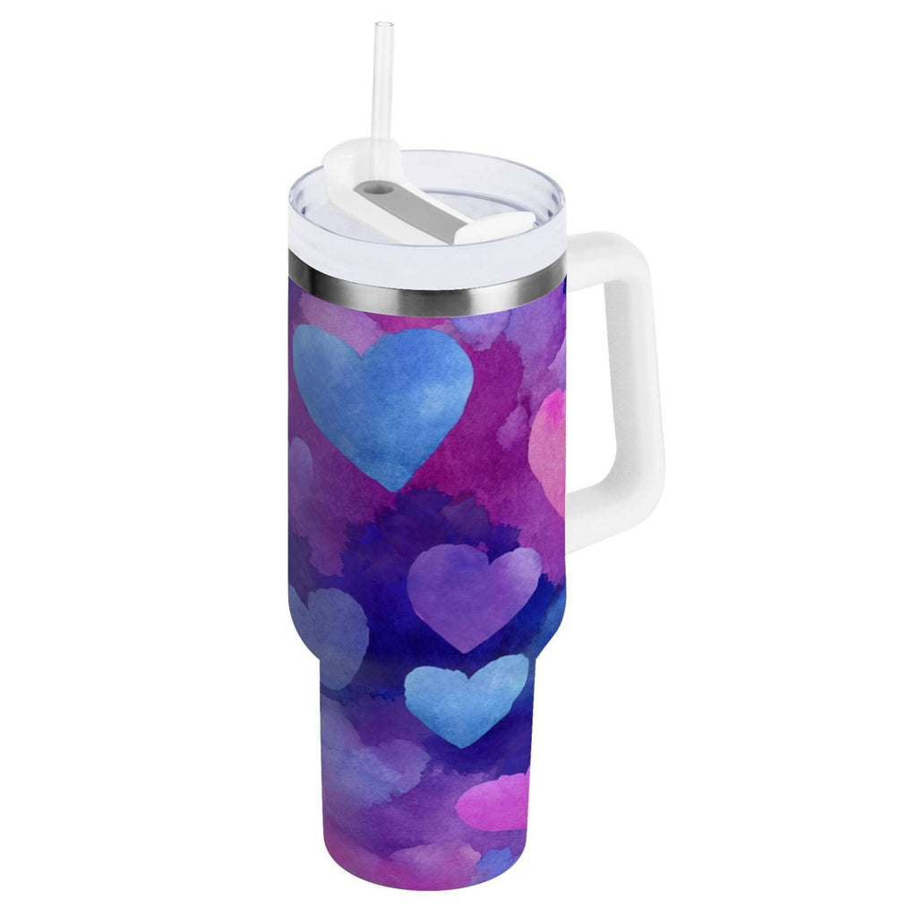 30 oz Insulated Stainless Steel Tumbler Double Wall Stainless Steel Tumbler with 2-Way Drinking Indigo and Violet Hearts - 25GG