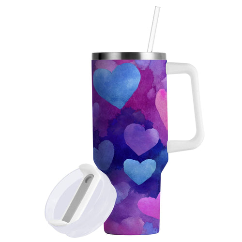 30 oz Insulated Stainless Steel Tumbler Double Wall Stainless Steel Tumbler with 2-Way Drinking Indigo and Violet Hearts - 25GG