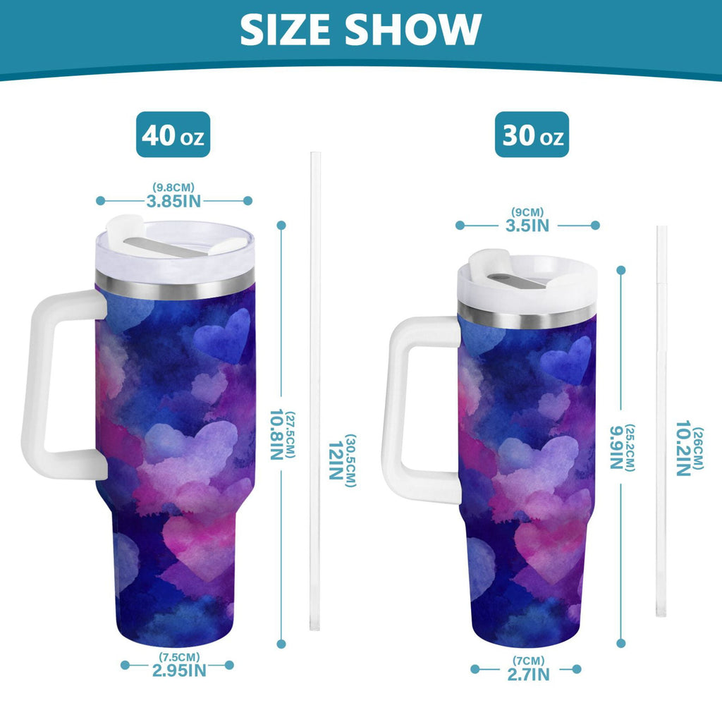 30 oz Insulated Stainless Steel Tumbler Double Wall Stainless Steel Tumbler with 2-Way Drinking Indigo and Violet Hearts - 25GG