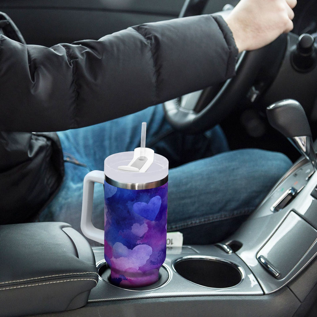 30 oz Insulated Stainless Steel Tumbler Double Wall Stainless Steel Tumbler with 2-Way Drinking Indigo and Violet Hearts - 25GG